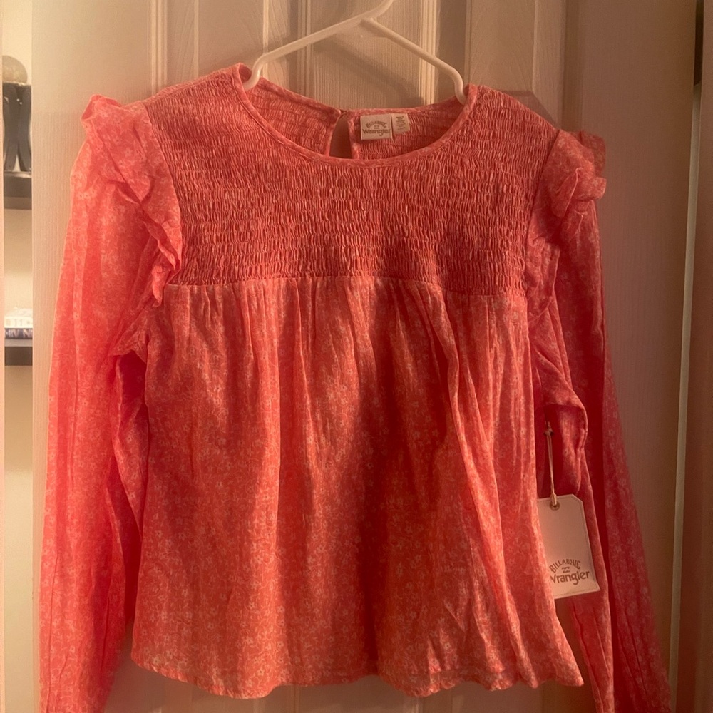 Billabong ladies Coral Pink Long-Sleeve Smocked Top
